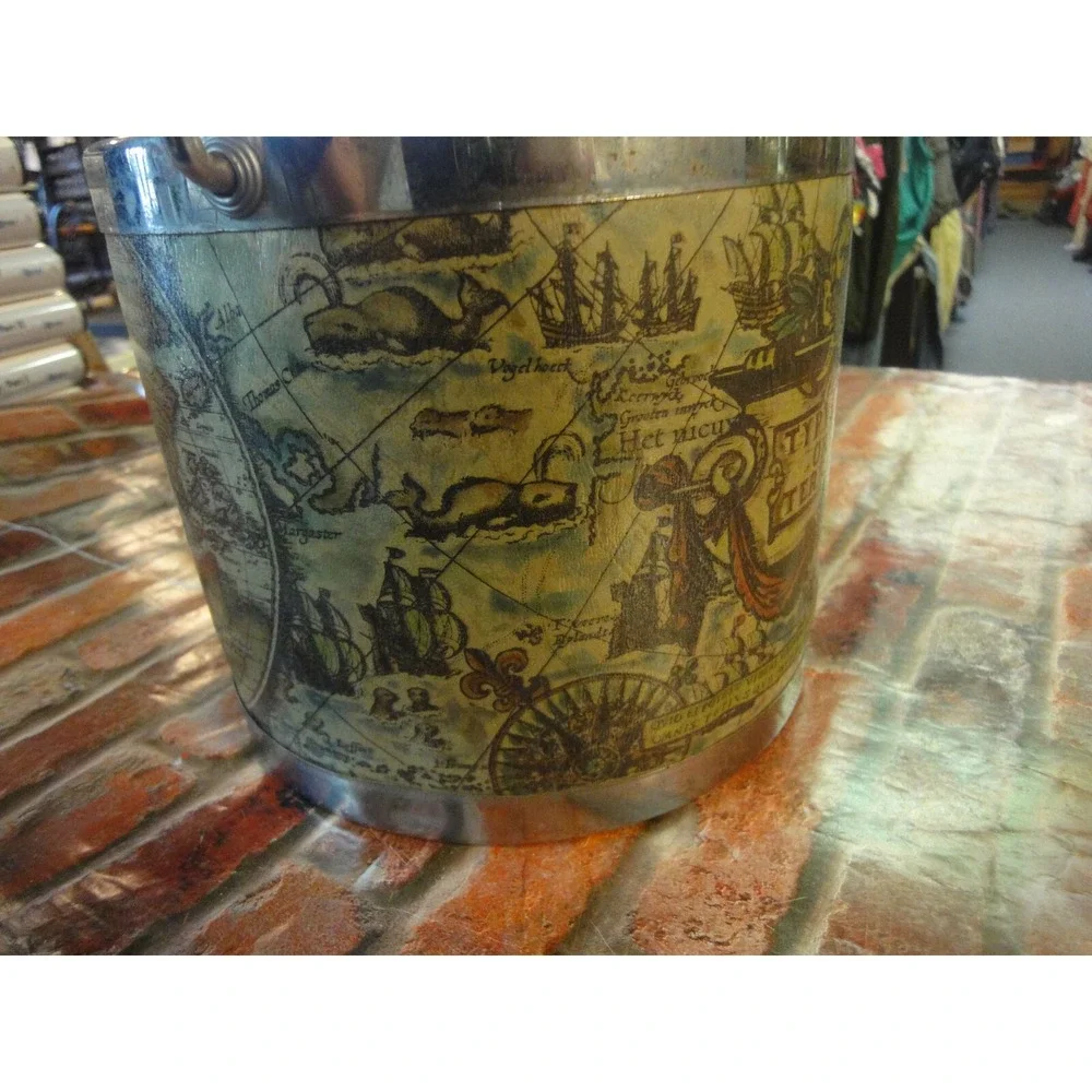 Vintage Ice Bucket TYPVS ORBIS TERRARVM Map of World Made in Japan‎ bar man cave